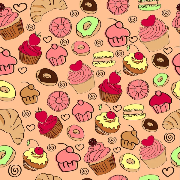 Seamless pattern with cute sweets — Stock Vector