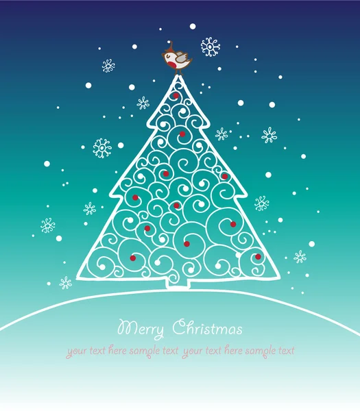 Weihnachtskarte mit Baum und Schmuck, Weihnachtskarte — Stockvektor