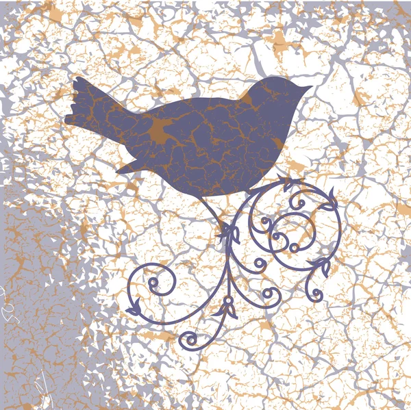 Ornamental bird on grunge background — Stock Vector