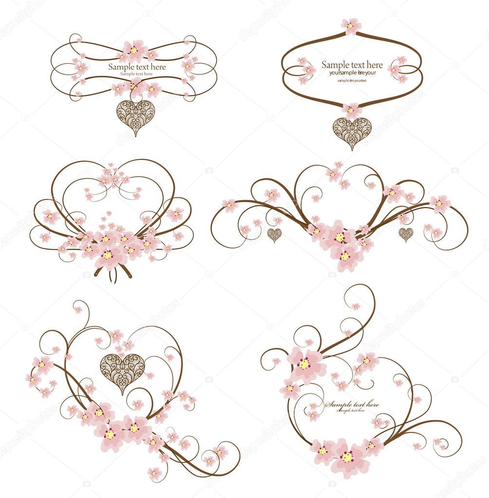 Set of six ornamental frame heart with place for your text