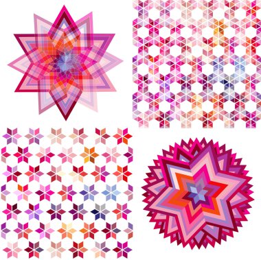 geometrik şekillerle dört arka plan ayarlayın. üçgen renkli mozaik zemin.