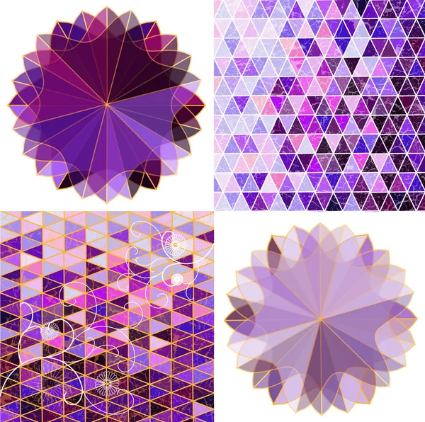 Set of four abstract background with geometric shapes. Triangle colorful mosaic backdrop. — Stock Vector