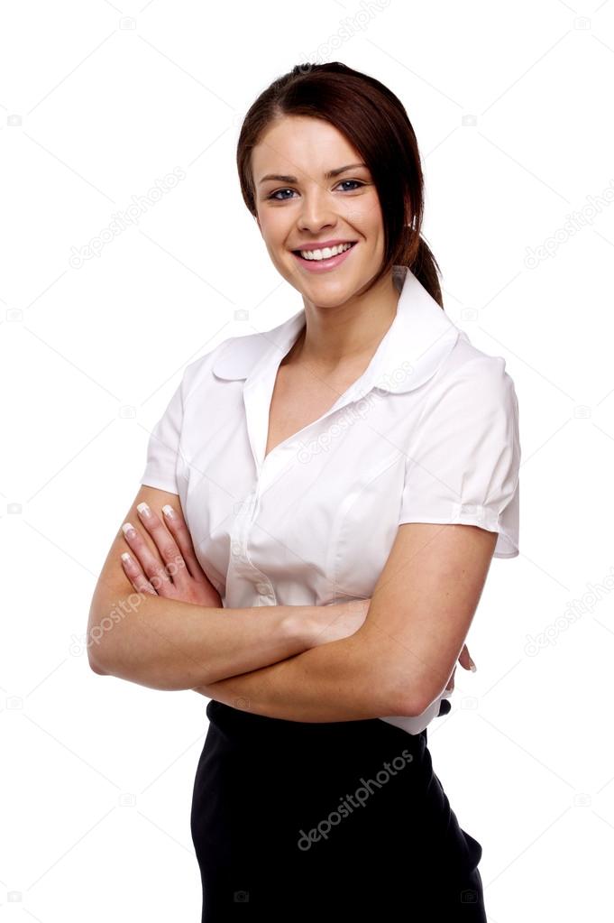 Business woman with folded arms isolated on white