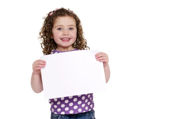 Menina segurando um sinal em branco — Fotografia de Stock