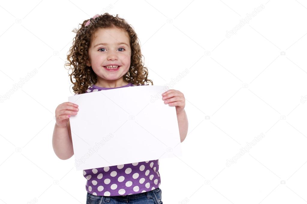 Young girl holding up a blank sign