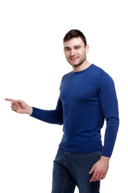 yakışıklı adam gösteren izole üzerinde beyaz sol