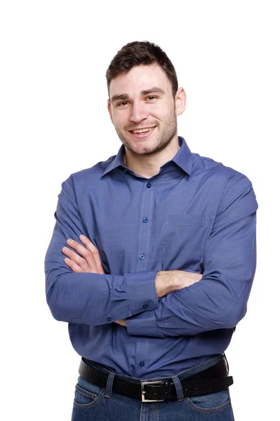 Knappe man dragen van een blauw shirt — Stockfoto