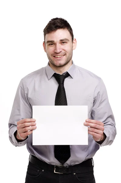 Business man holding a blank sign — Stock Photo, Image