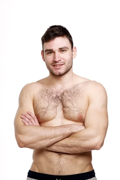 Topless man stood isolated on a white background — Stock Photo, Image