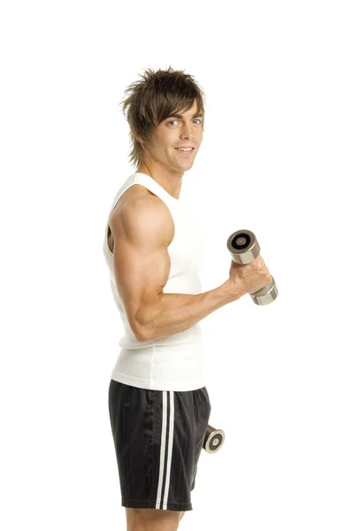 Muž, cvičit, izolované na bílém pozadí — Stock fotografie