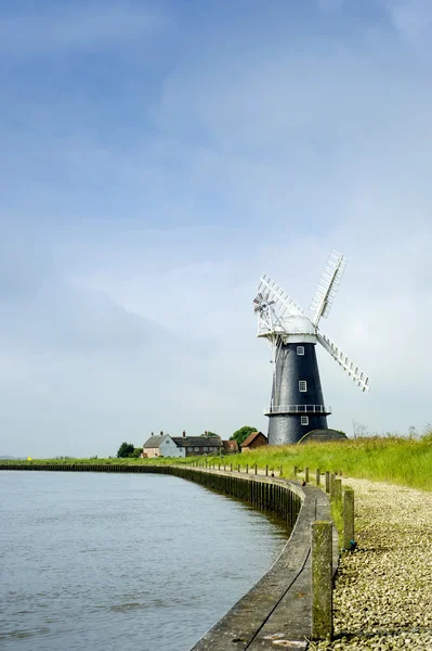 Norfolk Broads black and white windmill landscape — Stock Photo, Image