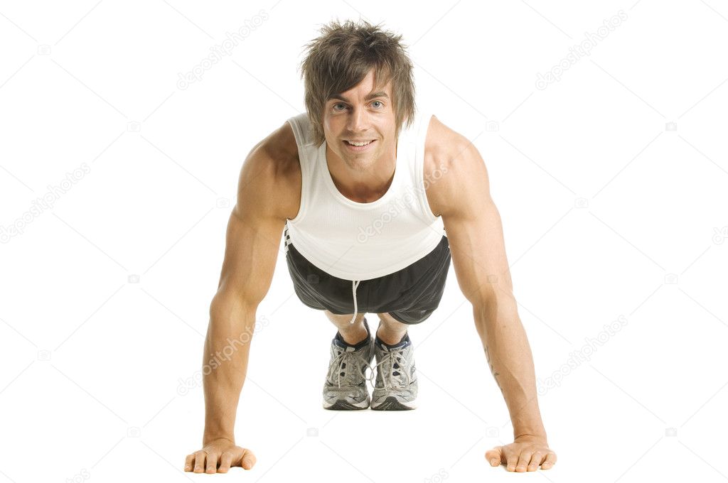 Man working out isolated on a white background