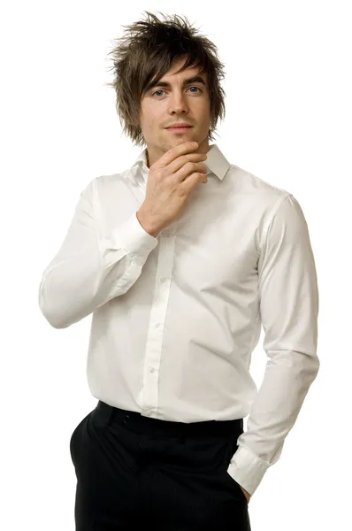 Young man in a shirt isolated on a white background — Stock Photo, Image