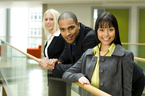 Work colleagues at office building