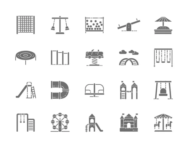 Σύνολο από Playground Grey Icons. Climbing Rope Net, Swing, Double Seesaw και άλλα. — Διανυσματικό Αρχείο