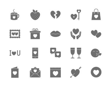 Aşk ve Sevgililer Günü Gri Simgeleri. Kalpler, Hediye, Mesaj, Öpücük ve daha fazlası.