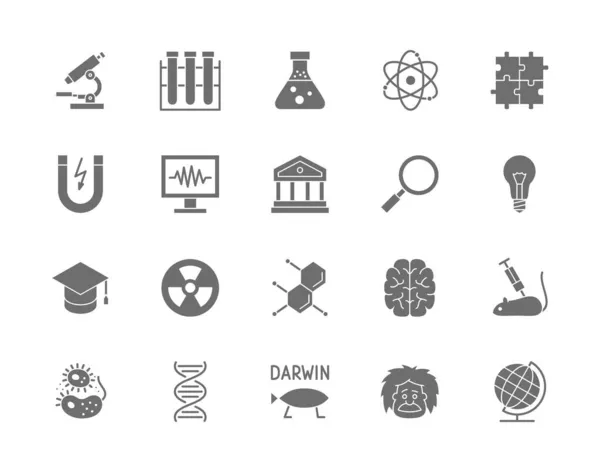 Set von Science Grey Icons. Schulglobus, Professor, Evolution, Dna und mehr. — Stockvektor