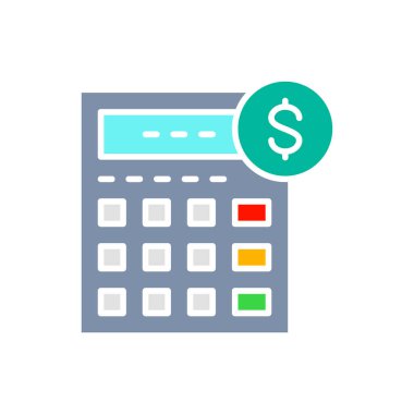 Vektör hesap makinesi, muhasebe, finans, ekonomi beyaz çizgi simgesi.