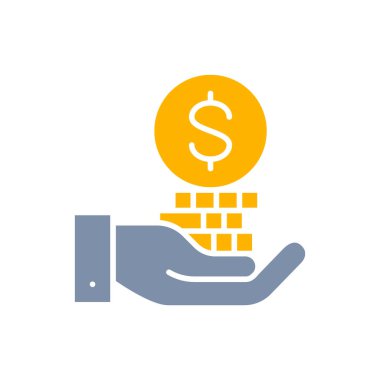 Para yığını ile vektör el, para tasarrufu, beyaz çizgi simgesi yatırım.