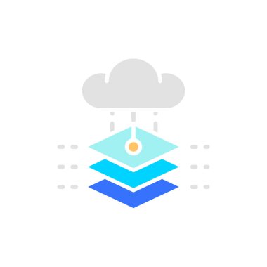 Yapay zeka sunuculu bulut, veritabanı, büyük veri beyaz çizgi simgesi.