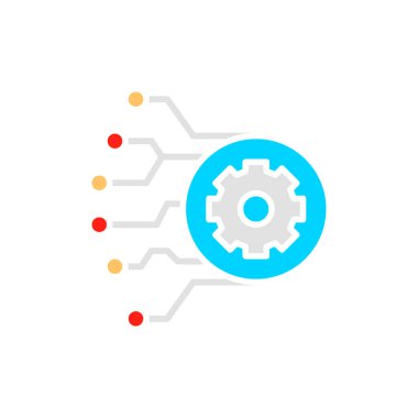 Devre kartlı dişli, yapay zeka beyaz çizgi simgesi.