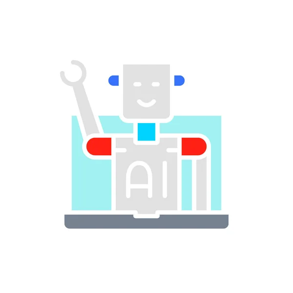 Chatbot, ügyfélszolgálat robot, mesterséges intelligencia fehér vonal ikon. — Stock Vector