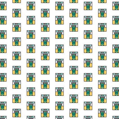 Vektör ekleme kredi kartı, banka ATM, nakit dağıtıcısı, çeşitli simgeler para deseni.