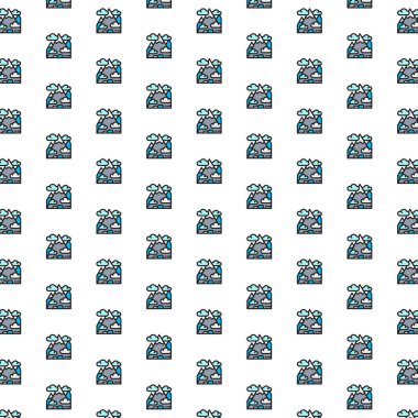 Vektör dağı, dağ, tepe, seyahat, çeşitli simgelerle turizm deseni.