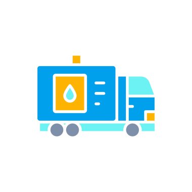 Vektör yakıt kamyonu, yağ deposu olan araba, su transferi, ulaşım beyaz çizgi simgesi.