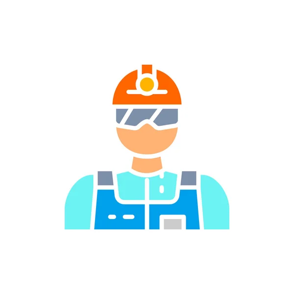 Vector industrial worker, engineer, builder, miner white line icon. — Stock Vector