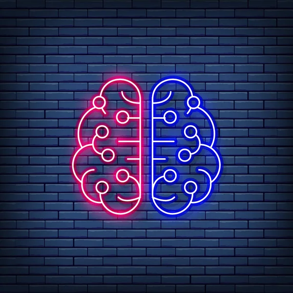 Artificial intelligence brain, connected to circuit board, digital thinking neon sign. Royalty Free Stock Illustrations