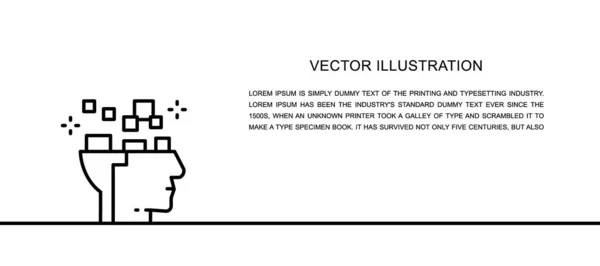 Cabeza de robot, cerebro conectado a placa de circuito, inteligencia artificial icono de una línea. — Vector de stock