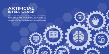 Yapay Zeka İniş Sayfası Şablonu. Robotik, Chatbot, Veritabanı, Web pankartları için Büyük Veri illüstrasyonu, yazdırma materyalleri.