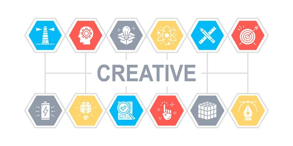 Iconos creativos banner web. Innovación, startup, obra de arte, proyecto, idea vector infografía ilustración aislada sobre fondo blanco. — Vector de stock