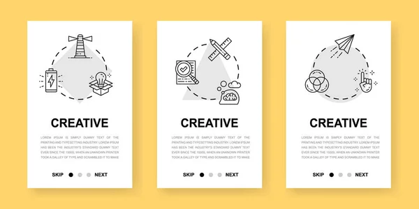 Pantallas de aplicaciones verticales creativas. Ilustración del diseño del sitio web. Innovación, startup, obras de arte, proyectos, banners móviles de ideas para el desarrollo de sitios web. — Vector de stock