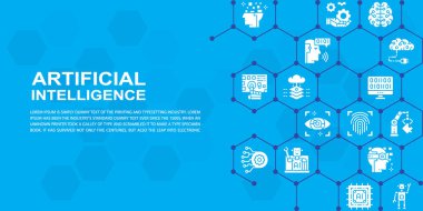 Yapay Zeka web sayfası tasarım şablonu. Robotik, Chatbot, Veritabanı, Web sayfası başlığı ve iniş sayfası için Büyük Veri pankartı, bilgi.