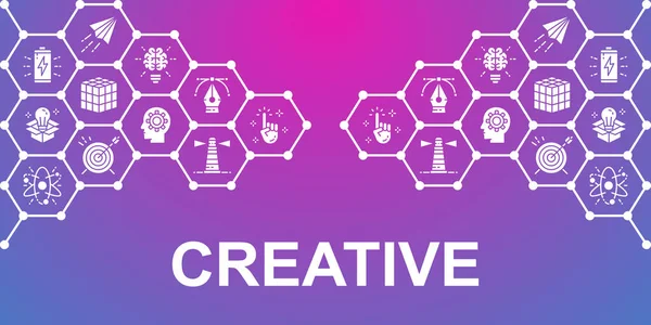 Δημιουργική διανυσματική απεικόνιση σε μπλε φόντο. Καινοτομία, startup, artwork, project, idea banner και σχεδιασμός παρουσίασης. — Διανυσματικό Αρχείο