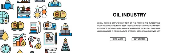 Indústria petrolífera design de banner ícone horizontal. Caminhão de combustível, Engenheiro, Gasolina, ilustração de promoção de navio de carga para página web, apresentação de cabeçalho. — Vetor de Stock