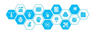 Çizgi simgeli yaratıcı düz pankart. İnovasyon, başlangıç, sanat, proje, fikir tanıtım simgeleri iniş sayfası için afiş illüstrasyonu.