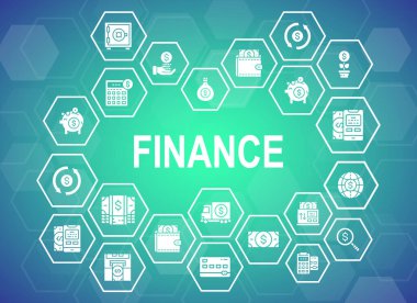 Para ve bankacılık terfisi, yazılı pankart ile ikonluyor. Doğrusal simge resimli Kredi Kartı, Para Takası, Atm, Terminal tasarım unsurları.