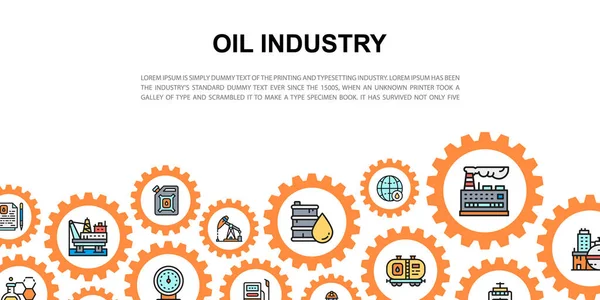 Oljeindustrin landningssida med färgade ikoner. Bränslebil, Ingenjör, Bensin, Lastfartyg vektor webbplats koncept bakgrund. — Stock vektor