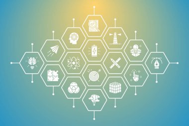 Yaratıcı iş simgeleri afişi. Yenilik, başlangıç, sanat çalışması, proje, fikir vektörü illüstrasyonu.