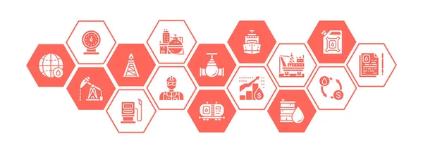 석유 산업은 유선 아이콘 이 있는 평평 한 깃발을 사용 합니다. Fuel Truck, Engineer, Gasoline, Cargo Ship promoting symbol illustration for landing page. — 스톡 벡터