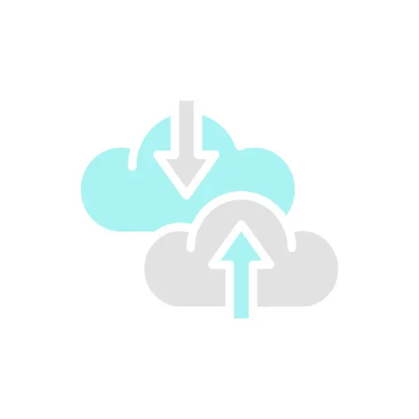 Nube vectorial, transferencia de datos, descarga, carga de icono de línea blanca. — Archivo Imágenes Vectoriales