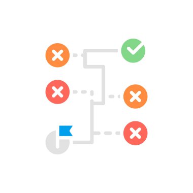 Vektör doğru çözümü, labirent, algoritma beyaz çizgi simgesi.