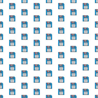 Vektör kaydı, çeşitli simgelerle disket deseni. Sembol dokusu tasarımı.