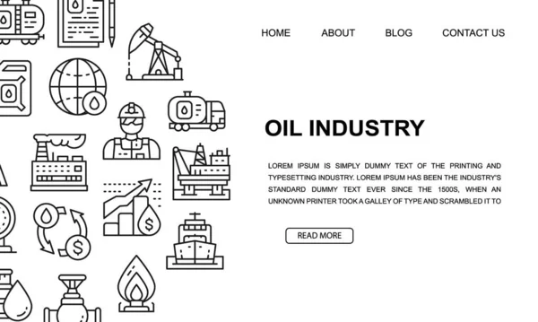 Modelo de landing page da indústria petrolífera em estilo de linha. Caminhão de combustível, Engenheiro, Gasolina, Carga Nave ilustração conceito de design para web page design. — Vetor de Stock