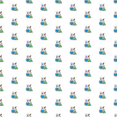 Vektör laboratuvar ekipmanları, kimyasal laboratuvar camları, çeşitli simgelerle test tüpü deseni..