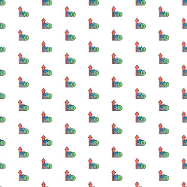 Çeşitli simgelerle vektör gelir artışı, yatırım ve iş başarısı deseni.