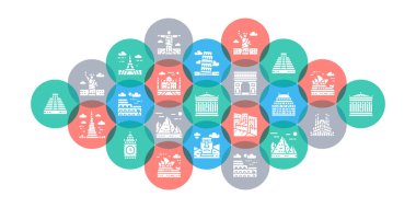 Landmark düz vektör illüstrasyonunu kullan. Mısır, İtalya, İngiltere, Fransa, Hindistan, ABD 'nin afiş, web sitesi tasarımı veya iniş web sayfası konsepti.
